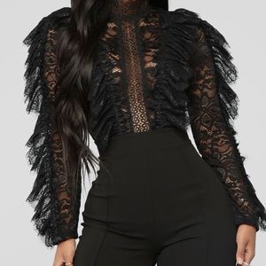 Sexy Black Lace and Ruffle Jumpsuit - Size S